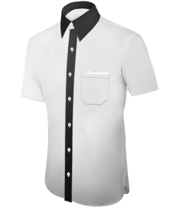 Chemise Homme Blanche A Motifs Noirs with French Collar 1 Button