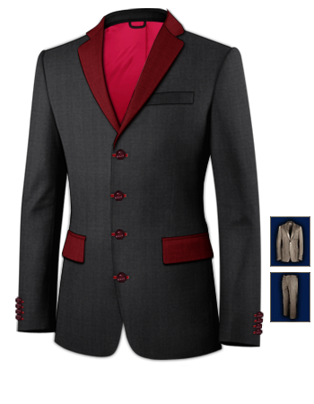 Costume Bi Couleur with 4 Buttons, Single Breasted