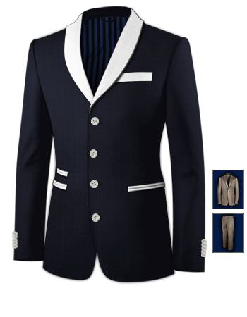 Costume Noir Coupe Cigarette with 4 Buttons, Single Breasted